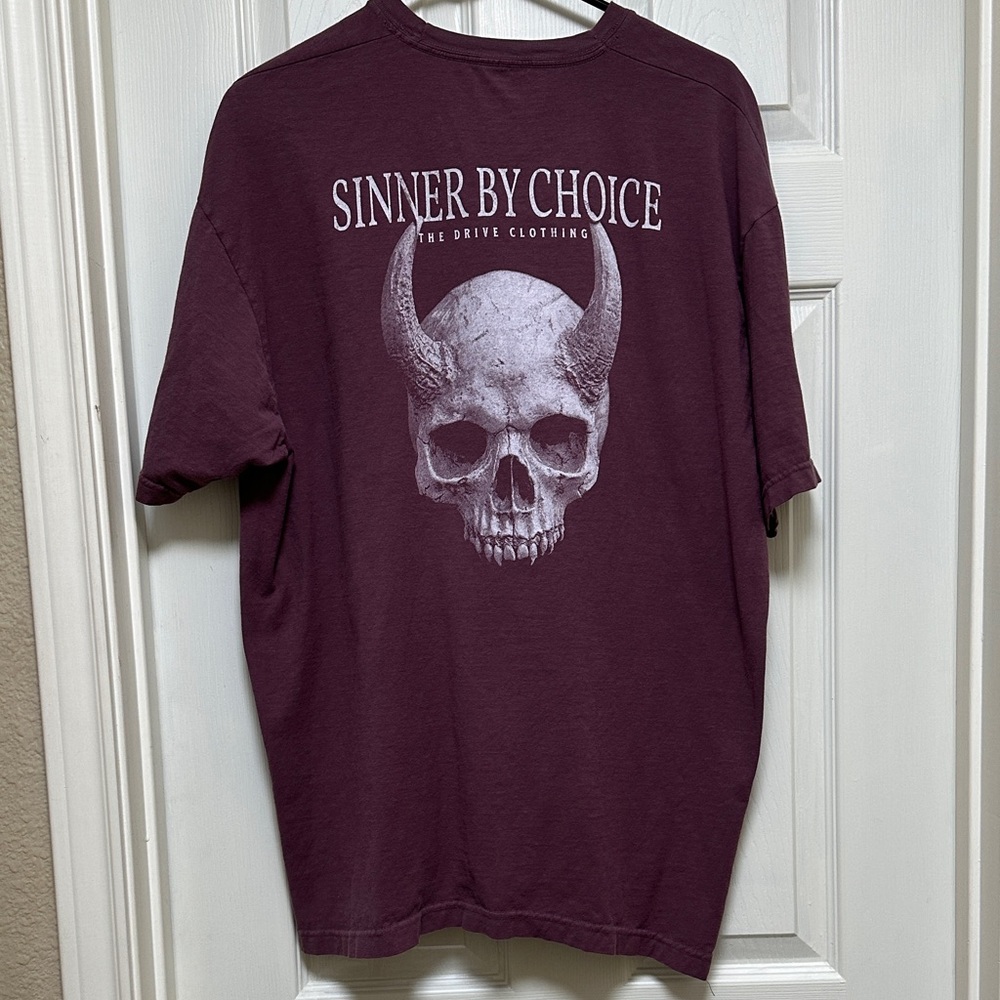 The Drive Clothing Sinner By Choice Burgundy Skull Tee